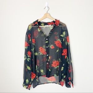 Modern Essentials Vintage 90's Sheer Black Rose Blouse